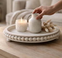 Nouveau Plateau Décoratif Rond en Bois Blanc Rustique Perlé pour Table Basse, Style Ferme Vieillie, pour Rangement de Bougies, Cadeau de Maison