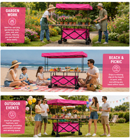 Chariot de marché pliable personnalisable avec auvent, comptoir de présentation, chariot utilitaire à quatre roues pour les activités commerciales en extérieur