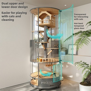 Panoramisch transparante glazen draaibare cilindrische houten kattenvilla moderne luxe binnenkattenkooi met geïntegreerde kattenbak - Product Image 2
