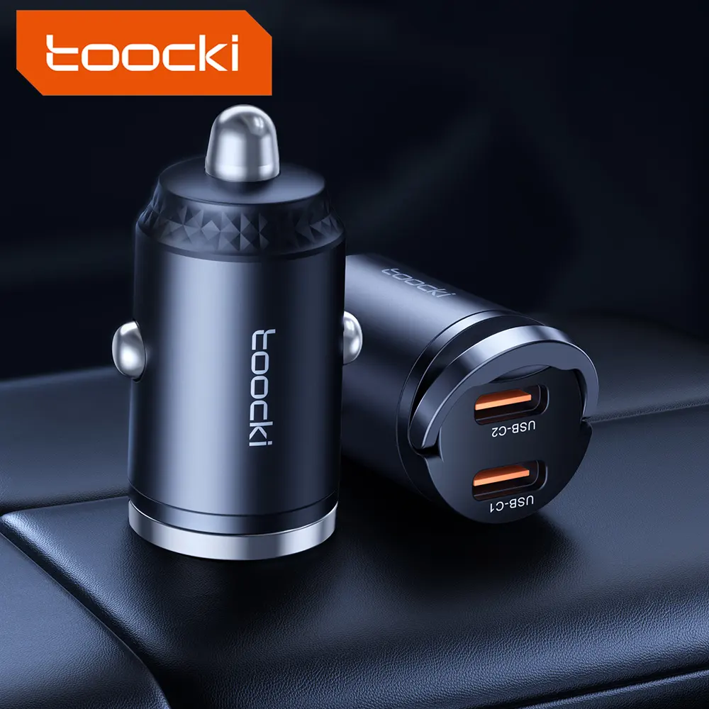 Toocki nueva llegada 45W tirando-anillo cargador de coche USB rápido dual tipo C coche eléctrico cargadores rápidos para teléfonos