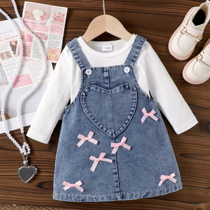 Camicia autunno bambina abito in denim 2 pz vestiti Set 0-3y bambino Gir fiocco da principessa completo completo - Product Image 1