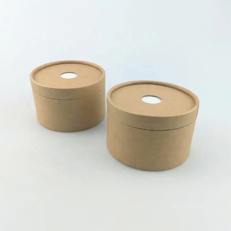 Kotak bentuk bulat silinder kustom dengan lubang di atas kerajinan kertas kraft coklat tabung kemasan kardus