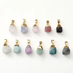 Popular Natural Stone Birthstones Pendant for Necklaces Rough Stones Pendant Crystal Jewelry Accessories