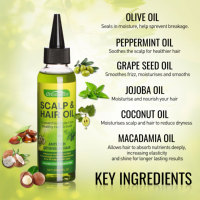 Minyak rambut organik 120ml dengan minyak Peppermint & kelapa anti-rambut rontok Formula Leave-In bahan alami