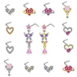 Gaby नई क्रिस्टल स्वास्थ्य नाक नाक भेदी स्टेनलेस स्टील के साथ प्राकृतिक पत्थर नाक के छल्ले अंगूठी थोक थोक भेदी गहने - Product Image 5