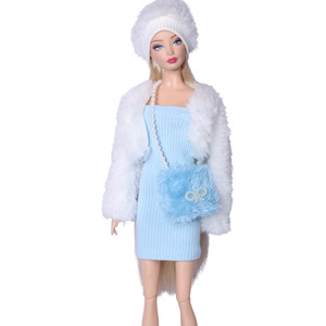 Ensemble de vêtements pour poupée de 30 cm en gros : Manteau en fausse fourrure, robe, chapeau, sac, bottes, <span class=keywords><strong>accessoires</strong></span> de mode pour poupée - Product Image 2