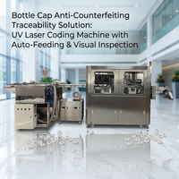 Machine de codage laser UV pour bouchons de bouteilles avec alimentation automatique AI/DWG, inspection visuelle, traçabilité par code QR, anti-contrefaçon et refroidissement par eau