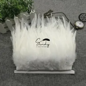 Wholesale Decorative Bleached White Rooster Saddle Feather Fringes Trim Ribbon Lace For Women Clothing Decorations