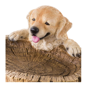 Deux chiots Golden Retriever ludiques Bain d'oiseaux en résine peint à la main par tous les temps <span class=keywords><strong>Paysage</strong></span> et accent de jardin en bois - Product Image 4