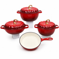 Ensemble de 4 ustensiles de cuisine en fonte émaillée, multifonctionnel, comprenant une marmite et une poêle, compatible avec les cuisinières à gaz