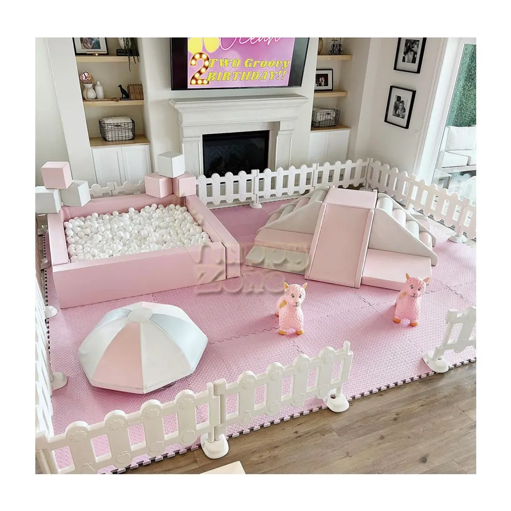 Su misura rosa e bianco Design colorato per bambini festa a noleggio morbido parco giochi al coperto per bambini Soft Play attrezzature per feste