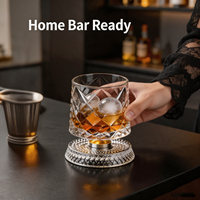 Verres à whisky rotatifs de 280 ml avec base à roulement métallique, tasses en cristal, gobelets à liqueur vintage gravés pour bar à domicile et fêtes