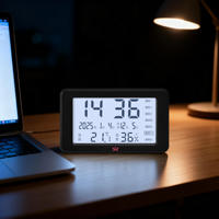 Réveil numérique électronique de table avec écran LCD rétroéclairé, affichage du calendrier, de la température, de l'humidité et du jour de la semaine, horloge murale, accepte le logo personnalisé