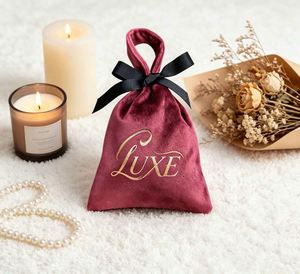 Sac cadeau personnalisé en velours doux et coloré avec cordon de serrage, logo imprimé, pour mariage, fête, bijoux, pochette en velours - Product Image 2