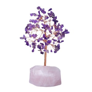 Fournisseur d'usine d'ornements de luxe, arbre de vie en cristal de quartz rose enveloppé de fil, pour cadeau - Product Image 1