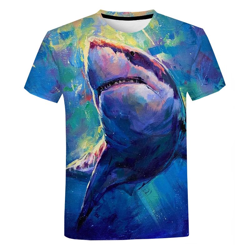 Shark Attack Graphic T-Shirt For Men & Women - 3D Animal Print Casual Tee Short Sleeve