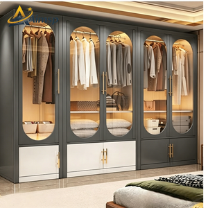 Modern Closets with Dressing Table Steel <strong>Wardrobe</strong> Manufacturing <strong>Dark</strong> <strong>Wooden</strong> Small Storage Luxury Cabinet Bedroom Furniture - Product Image 2