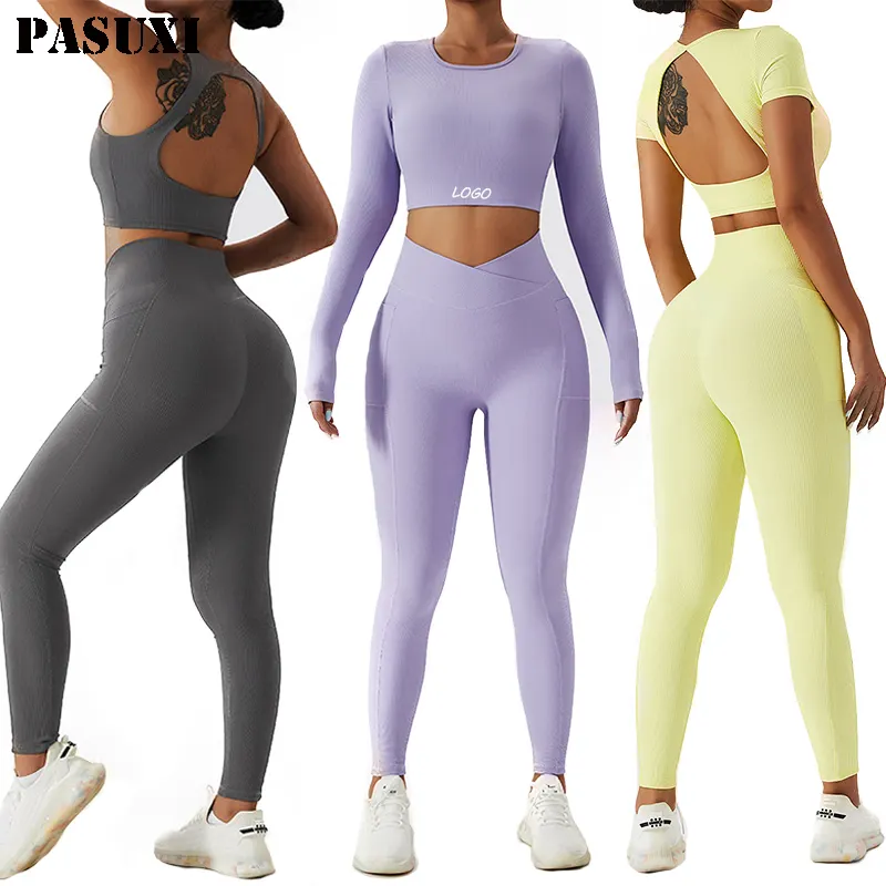 PASUXI New Yoga Sets Sportswear Women Sports Top Yoga Pants Leggings Fashion Fitness Gym Seamless Plus Size Yoga Set