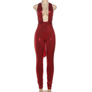 <span class=keywords><strong>Tuta</strong></span> Sexy da <span class=keywords><strong>Donna</strong></span> in Tinta Unita Lucida con Schiena Scoperta e Lacci, Stile Midnight - Product Image 4