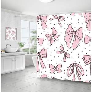 <b>Pink</b> <b>Bow</b> Knot Shower Curtain for and Teens Luxury Home Decor with 12 Plastic Hooks Waterproof Bath Curtain in Stock - Product Image 3