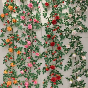 Commercio all'ingrosso di alta qualità 1.9M muro di seta <span class=keywords><strong>giardino</strong></span> di casa rosa rosa bianca rampicante rosa fiori artificiali per la decorazione di nozze - Product Image 4
