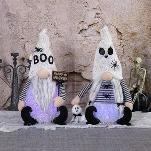 Juego de 2 gnomos de peluche iluminados para Halloween, decoración adorable con rayas blancas y negras para fiestas de otoño - Product Image 2