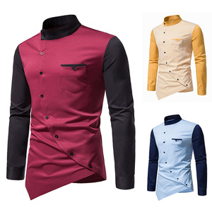 Spring Mens Contrast <strong>Patchwork</strong> <strong>Shirt</strong> Casual Youth Premium Top Streetwear Men Pocket Long Sleeve <strong>Shirt</strong> - Product Image 5