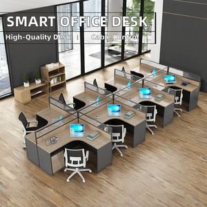 Solid Wood Office Cubicle Workstation <b>Desk</b> <b>Table</b> Modern Design 4-6 Person Modular Workstation with Extendable Partition - Product Image 2