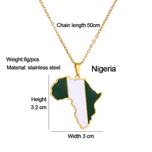 Europa e América Aço inoxidável África Mapa Colar com banhado a ouro Pingente <span class=keywords><strong>Link</strong></span> <span class=keywords><strong>Chain</strong></span> Apresentando Nigéria Gana Somália - Product Image 6