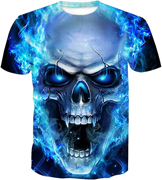 Wholesale Custom Logo Men's T Shirts Polyester 3D Printing Skull Pattern Unisex Short Sleeve Graphic T-shirts Clothing