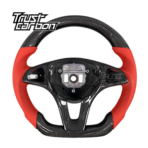 พวงมาลัยคาร์บอนไฟเบอร์มีที่จับสีแดงสำหรับรถเบนซ์ C63 C คลาส2015-2018 C200L C260 C260L C300 C200 <span class=keywords><strong>CLA</strong></span> - Product Image 1