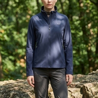 Veste softshell légère pour femme avec logo personnalisé, résistante au vent, col montant, tissu extensible pour le trekking, le camping et les activités quotidiennes en plein air