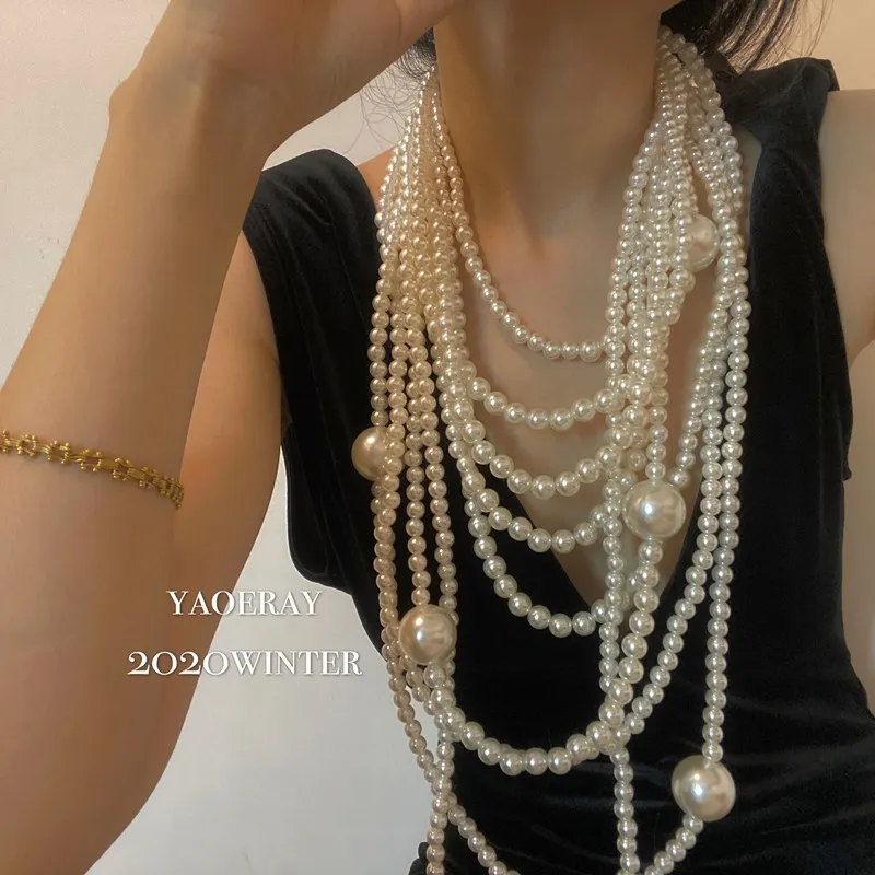2023 fashion design Wholesales luxury big pearl jewelry statement necklace mulit layer pearl necklace for women
