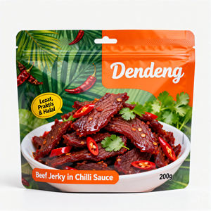 Sachet Doypack personnalisé imprimé, résistant à la chaleur et à l'humidité, pour l'emballage de Dendeng Halal (Bœuf séché en sauce chili) - Product Image 1
