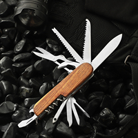 11-in-1 Multifunktionswerkzeug, faltbares Taschenmesser mit Holzgriff, Outdoor-EDC-Werkzeug mit Messer, Schraubendreher, Säge, Öffner, Schere, Fensterbrecher