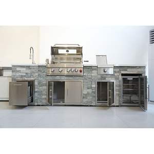 ตู้ครัวกลางแจ้งแบบเกาะพร้อมเตาบาร์บีคิว ตู้เย็น อ่างล้างจาน ก๊อกน้ำ ดีไซน์ทันสมัยสำหรับบ้านและสวน ผลิตจากสแตนเลส 304 - Product Image 2