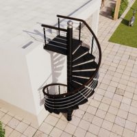Escalier en colimaçon métallique moderne pour extérieur résidentiel, conception modulaire économique en acier au carbone brossé avec garde-corps à câbles