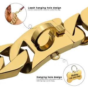 Customized Dog Collar Gold Big Dog Chains Pet Hip Hop Leads Kit Collars Choke Necklace Leash Bully Link Cuban Dog Chain Collar