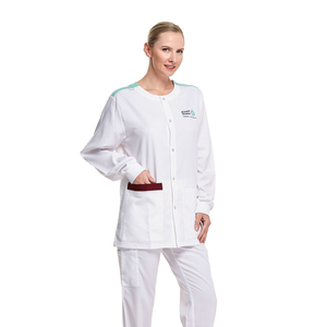 ZX Custom Women Scrubs Uniformes Conjuntos 2023 Nuevo estilo Chaqueta de calentamiento Pantalones rectos Traje para el salón de belleza del hospital - Product Image 3
