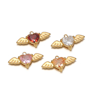 Nouveauté - Charmes en forme d'ailes d'ange avec cœur en strass, acier inoxydable plaqué or 18 carats, 11*12 mm, pour la fabrication de bijoux