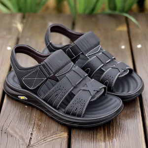 Sandalias de Cuero Blancas para Hombre, Cierre de Velcro, Suela Gruesa, Zapatos Casuales de Playa - Product Image 2