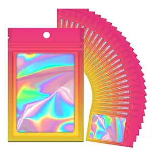 Custom Gradient Design Printing Mylar Bag Reusable Party Gift Cosmetic Sample Food Grade Packaging Holographic Pouch
