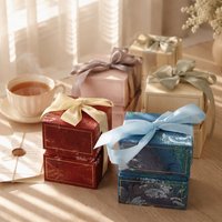 Boîtes à dragées de luxe à texture marbre avec ruban, boîtes cadeaux imprimées à double couche pour fête de mariage et enterrement de vie de jeune fille