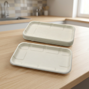 Assiette à collation rectangulaire biodégradable de 7 pouces en bagasse, plateau de service jetable robuste en fibre de canne à sucre, écologique, pour buffet - Product Image 1