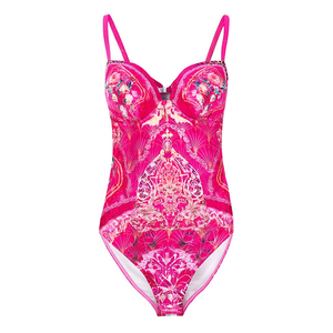 Costume da bagno intero HDJ Plus Size in velluto argento blu, con controllo pancia, push-up, scollo profondo, vita alta e stampa floreale da donna - Product Image 4