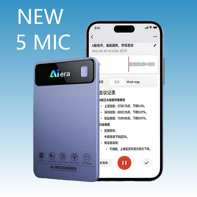 New 5-Mic ChatGPT5 152 Language Mini AI Voice Recorder Transcribe Smart Magnet Dictaphone AI-Powered Interview Transcription OEM