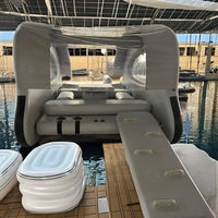 Bateau Maison Flottant Gonflable Drop Stitch pour 4-6 Personnes, Catamaran Gonflable, Cabine Flottante, Idéal pour Lac, Resort, Loisirs Aquatiques, Vente en Gros