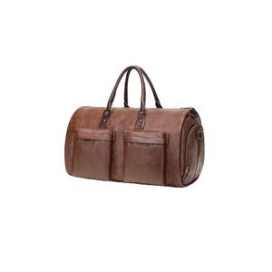 BSCI factory Custom Logo Vintage Travel <b>Overnight</b> <b>Bag</b> Suit Carry On Large Foldable Mens Leather Garment <b>Bag</b> Convertible Garment - Product Image 5