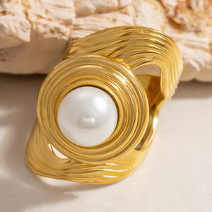 Bague en acier inoxydable avec incrustation de perles en or 18 carats, bague pour l'index, bijoux unisexes pour les fêtes - Product Image 3