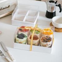 Boîtes d'emballage en carton recyclable pour desserts et gâteaux, 4/6 compartiments, gaufrées, transparentes, avec poignée, finition mate, vente en gros